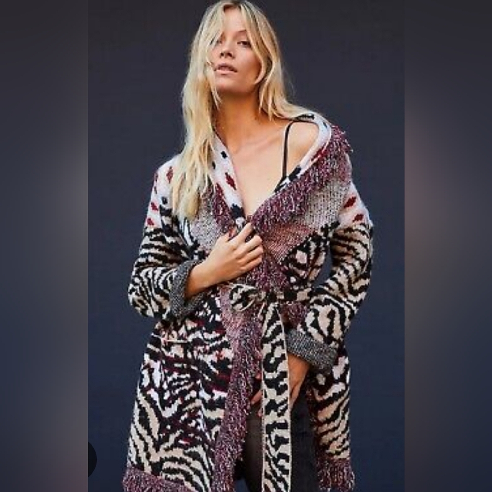 Anthropologie fringe animal print Paloma sweater